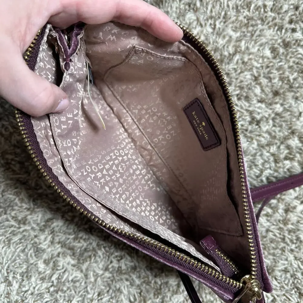 Kate Spade New York Tillie Evening Bag Purple Velvet Clutch Chain Strap